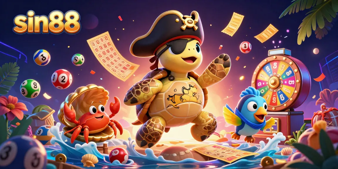 Sin88 players engaging with dynamic lottery elements in an interactive 3D casino scene.