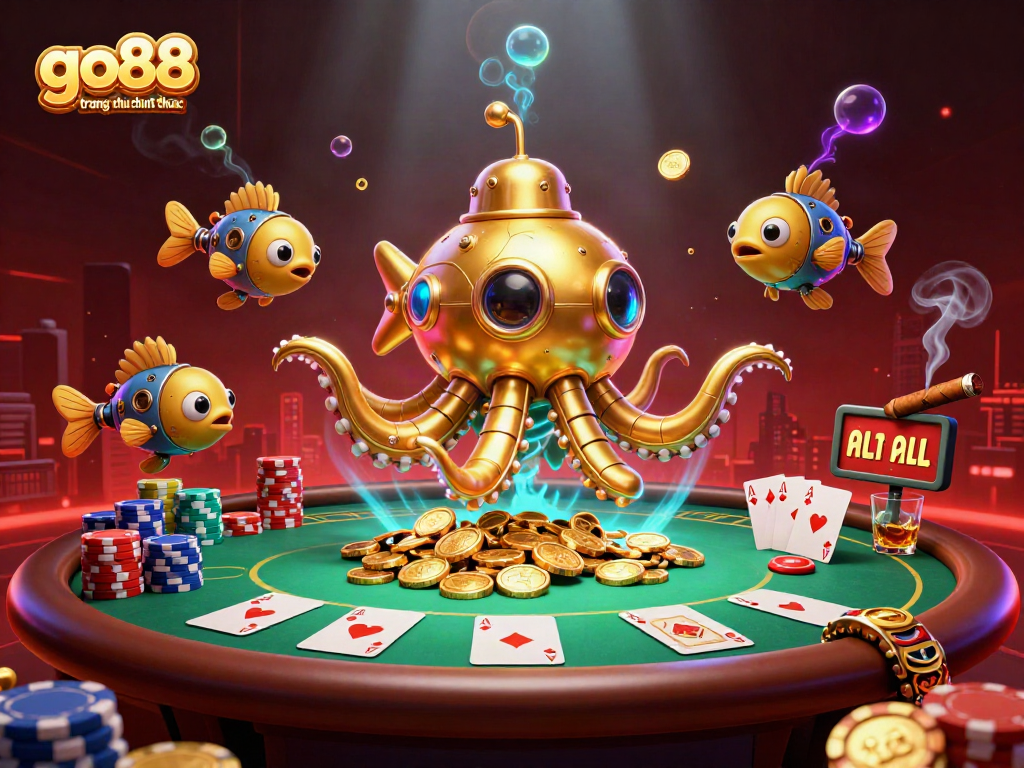 Engage with go88 trang chu chinh thuc in a vibrant casino adventure showcasing 3D kraken and poker elements.