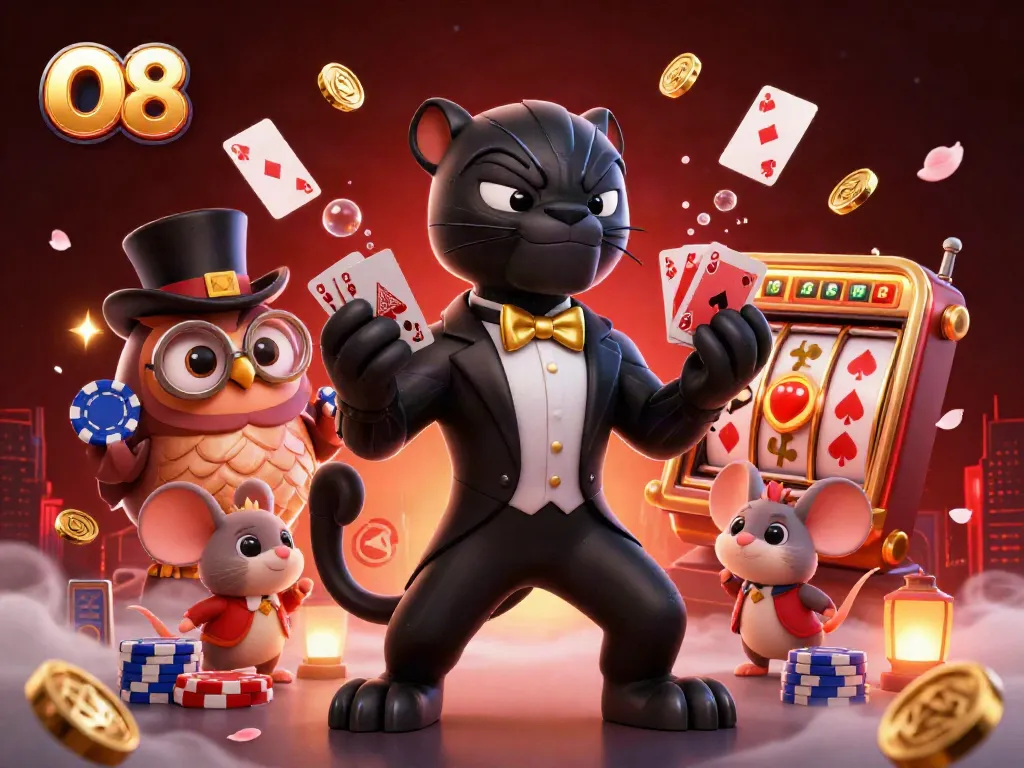 Engage in thrilling gameplay at O8 with stylish characters amidst dynamic casino elements.