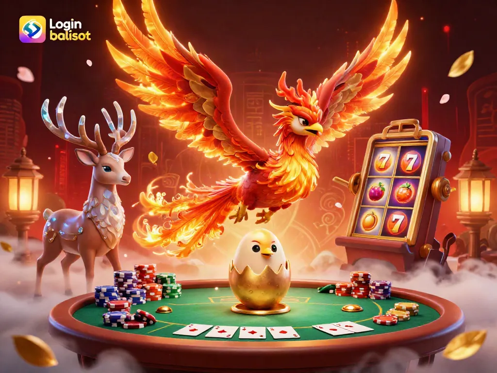 Engage with the thrilling scene of Login balislot featuring stunning phoenixes and dynamic gaming elements.