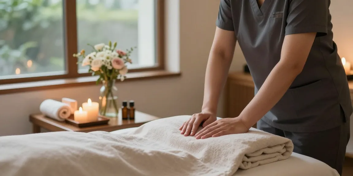 안양출장안마 services in a serene massage therapy room with warm lighting and calming decor.