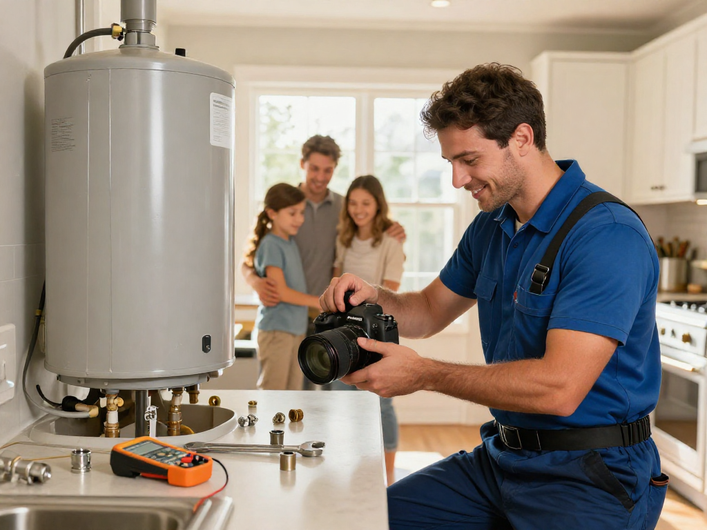 Direct water heater repair Fort Worth service technician inspecting home water heater.